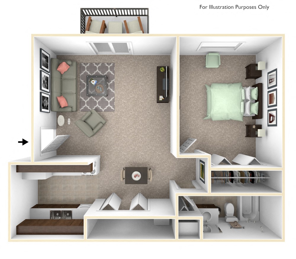 Floor plan for 1 bed, 1 bath, 550 sqft